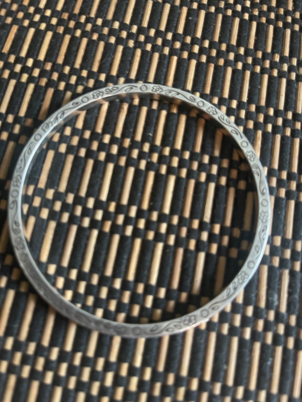 Brighton Silver Floral Engraved Slim Bangle Bracelet - Picture 2 of 6